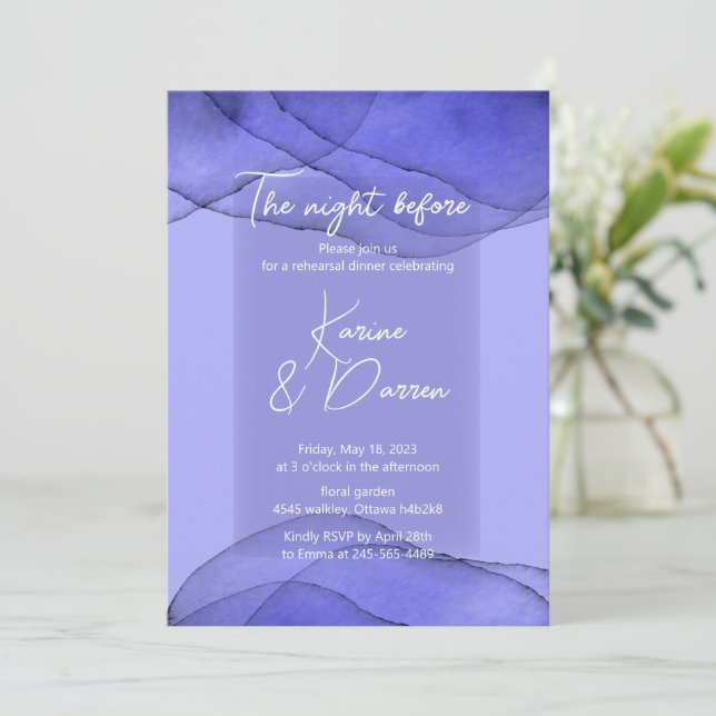 Invitación Lavanda azul color de agua ensayo Cena (Anverso de pie)