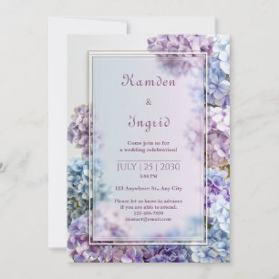 Invitación Lavanda Azul Hydrangea con enfoque suave para boda