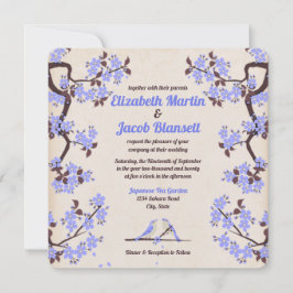 Invitación Lavanda azul Sakura y Boda de Aves Amadas