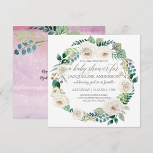 Invitación Lavanda Baby Shower chica y corona blanca