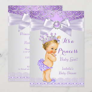 Invitación Lavanda Blanca Lila Princesa Baby Shower Rubia