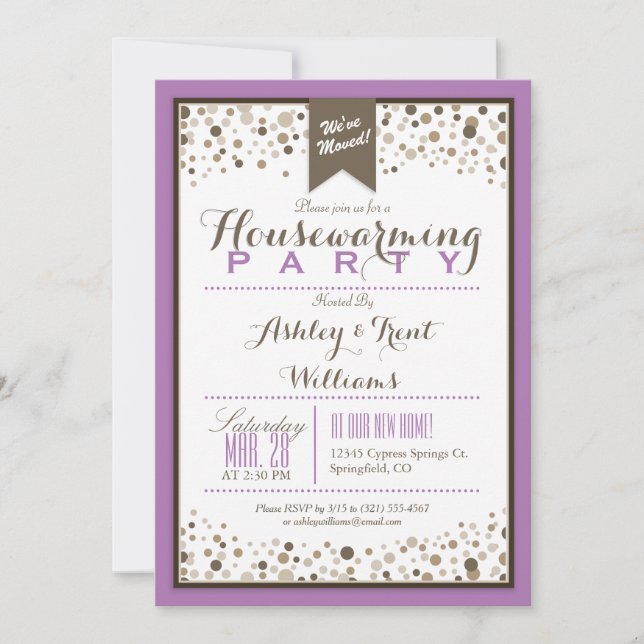 Invitación Lavanda, blanco y Fiesta de Calentamiento de la Ca (Anverso)