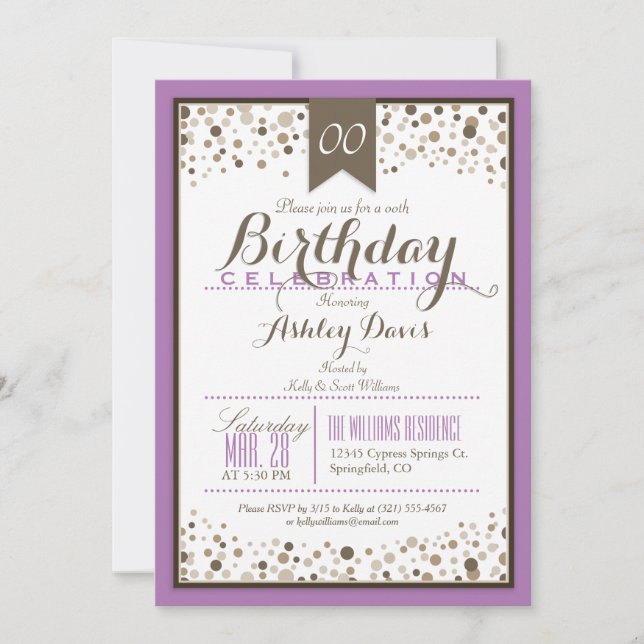 Invitación Lavanda, blanco y fiesta de cumpleaños moderna de  (Anverso)