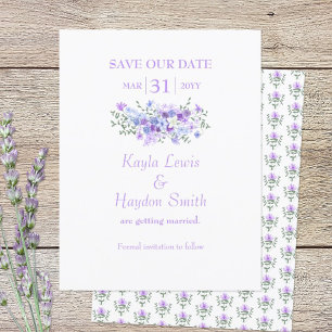 Invitación Lavanda, boda de Bouquet azul claro salva la fecha