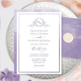 Invitación Lavanda, Boda de Monograma Elegante de Acuarela