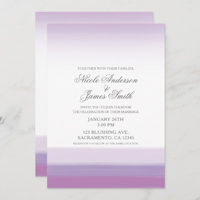 Invitación Lavanda Boda morado y blanco moderno acuarela (Anverso / Reverso)