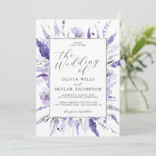 Invitación Lavanda Botánica Lilac Boda floral plateado