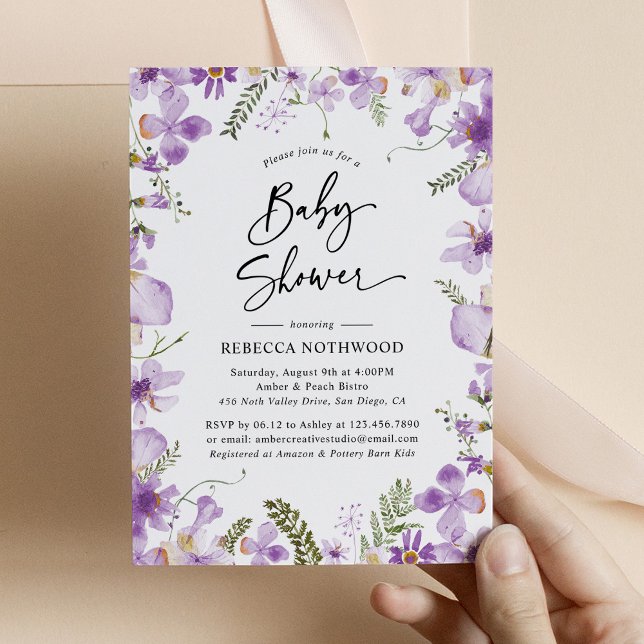Invitación Lavanda botánica Lilac Florals Baby Shower (Subido por el creador)