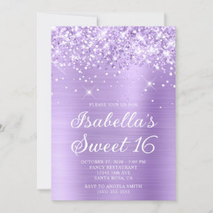 Invitación Lavanda Brillante con Holograma Dulces 16 Fotos
