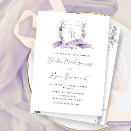 Invitación Lavanda clásica, púrpura, Boda monograma pastel