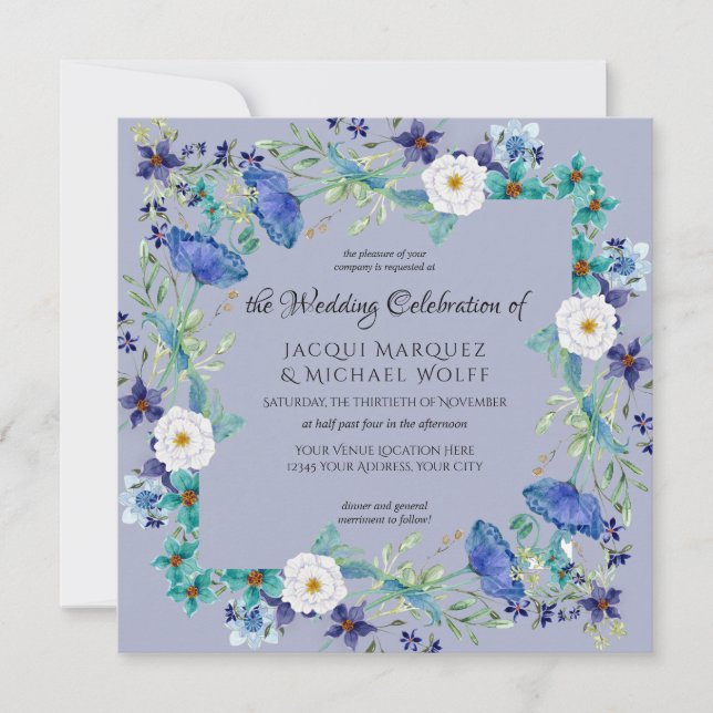 Invitación Lavanda Color morado Boda Floral (Anverso)