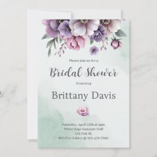 Invitación Lavanda con ducha de novia y flor verde