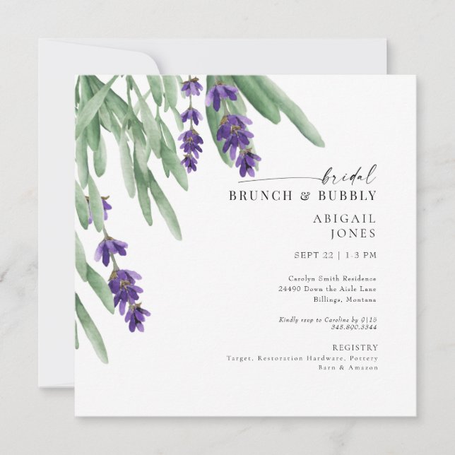 Invitación Lavanda cuadrada Bridal Brunch & Bubbly Shower (Anverso)