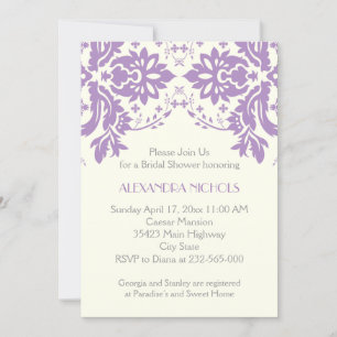 Invitación Lavanda Damask, ducha de novia gris, boda de marfi