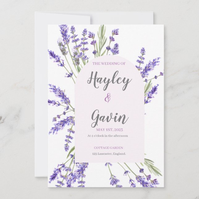 Invitación Lavanda de casamiento de jardín de campo inglés (Anverso)