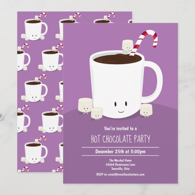 Invitación Lavanda de chocolate caliente Fiesta de Navidades  (Anverso / Reverso)
