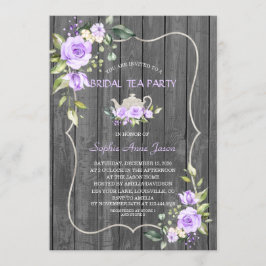 Invitación Lavanda de color agua Flores Madera Fiesta de té d