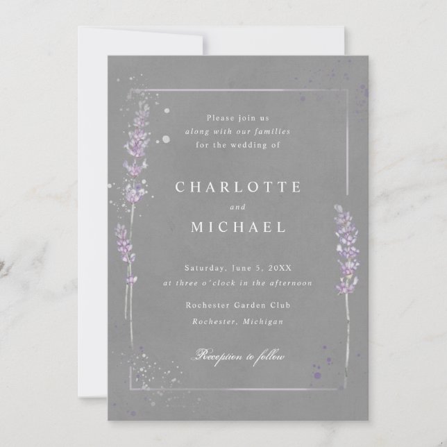 Invitación Lavanda de color de agua elegante boda gris (Anverso)