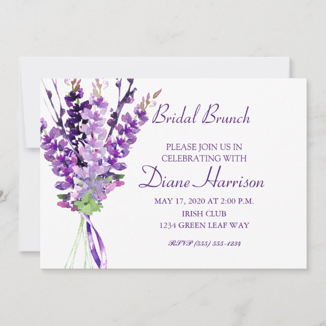 Invitación Lavanda de color de agua morado Boda (Anverso)