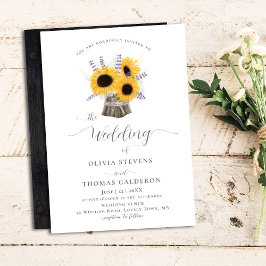 Invitación Lavanda de girasoles rústicos Elegante Boda Bouque