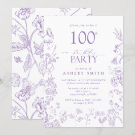 Invitación Lavanda de la fiesta de cumpleaños 100 de la flora
