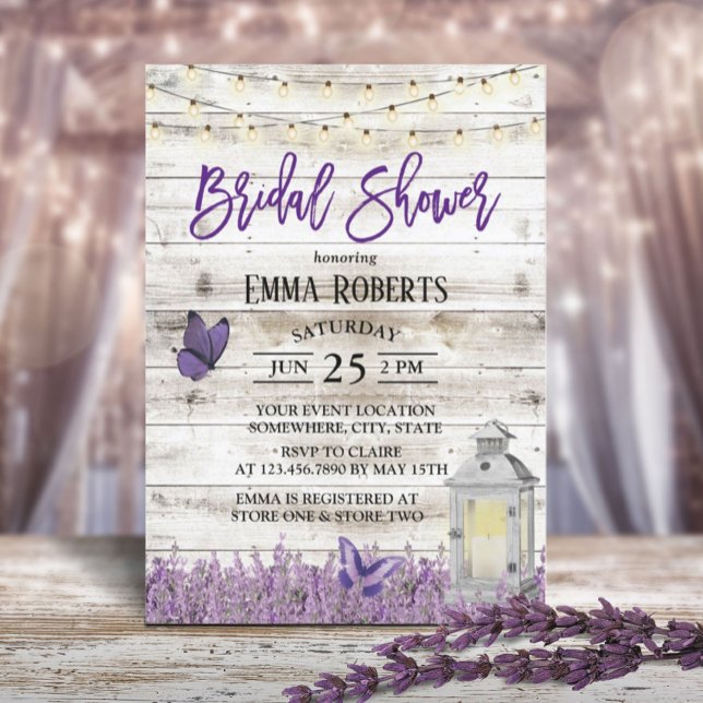 Invitación Lavanda de linterna rústica Flores de granero duch (Subido por el creador)