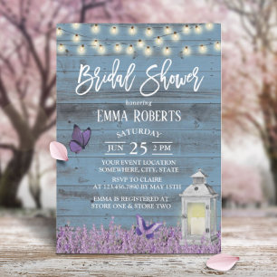 Invitación Lavanda de linterna rústica Flores Ducha azul de n