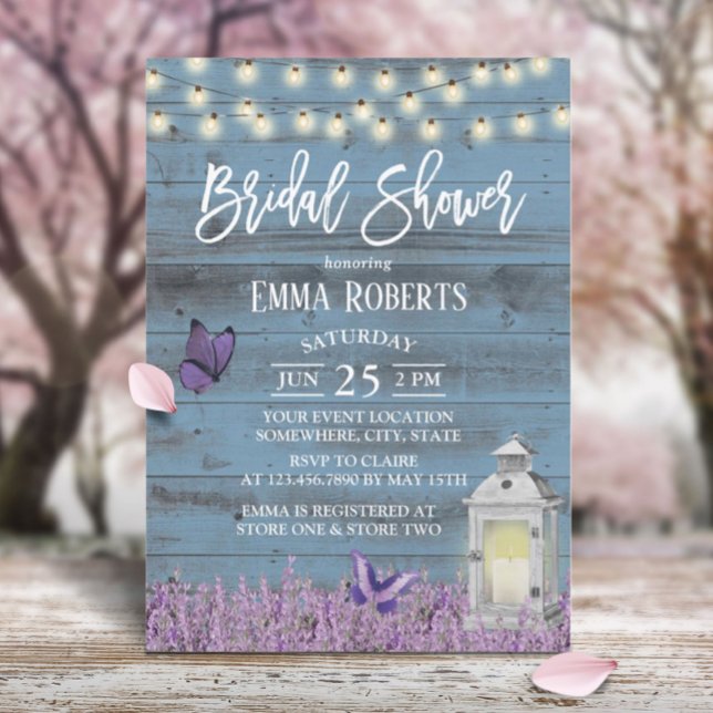Invitación Lavanda de linterna rústica Flores Ducha azul de n (Subido por el creador)