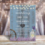 Invitación Lavanda de linterna vintage Dusty Blue Barn Boda<br><div class="desc">Vintage Lantern Lavender Floral Dusty Blue Barn Wood Wedding Party Invitaciones.</div>