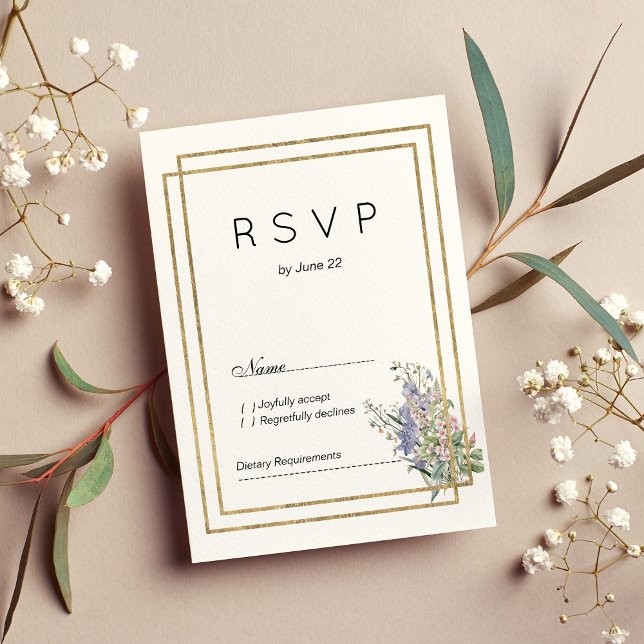 Invitación Lavanda de oro blanco geométrico floral rosa RSVP (Geometric white gold lavender pink floral RSVP)