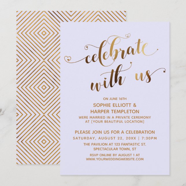 Invitación Lavanda de oro celebra con la fiesta post casada d (Anverso / Reverso)