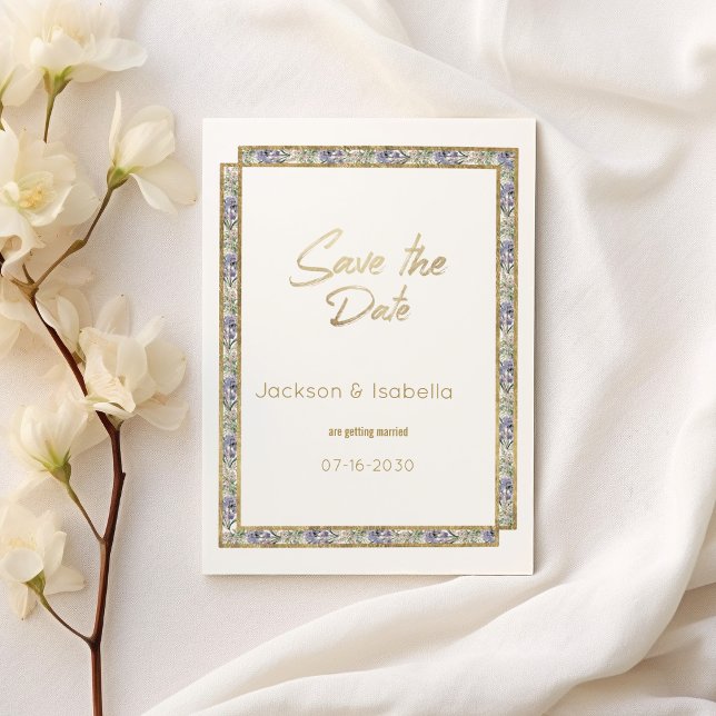 Invitación Lavanda de oro geométrico floral rosa Guardar fech (Geometric gold lavender pink floral Save the Date )
