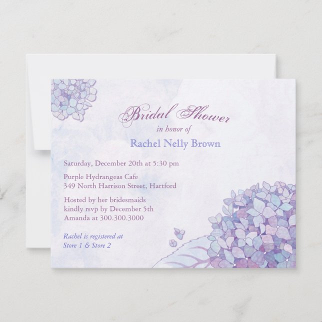 Invitación Lavanda dulce Hydrangea Floral Bridal Shower (Anverso)