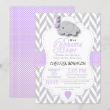 Lavanda, elefante gris blanco 🐘 Baby Shower