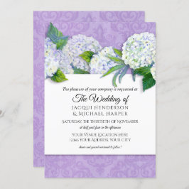 Invitación Lavanda elegante Damask y Floral de Hydrangea blan