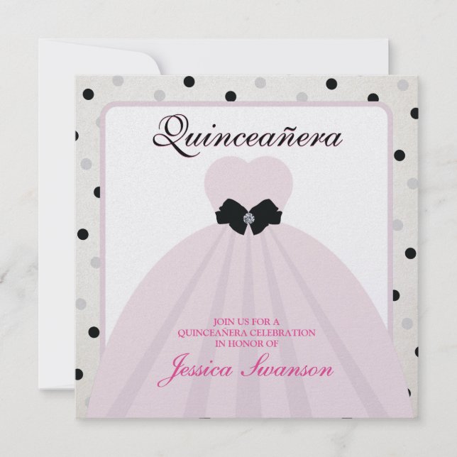 Invitación Lavanda elegante Rubor y Quinceanera negro (Anverso)