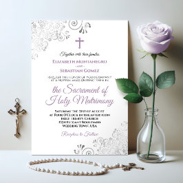 Invitación Lavanda elegante y Boda católico moderno gris