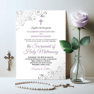 Invitación Lavanda elegante y Boda católico moderno gris