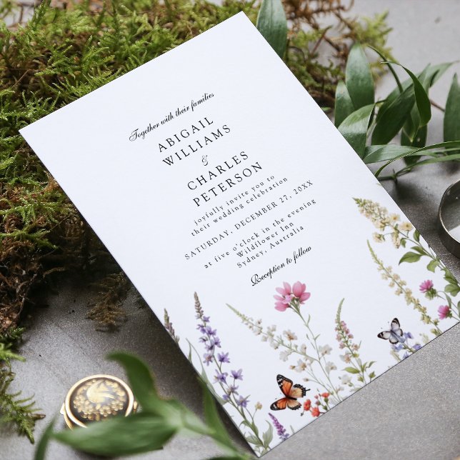 Invitación Lavanda elegante y flores silvestres florecen (Subido por el creador)