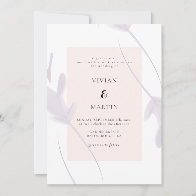 Invitación Lavanda Elegante Y Peach All In One Boda (Anverso)