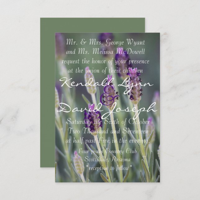 Invitación Lavanda en flor (Anverso / Reverso)
