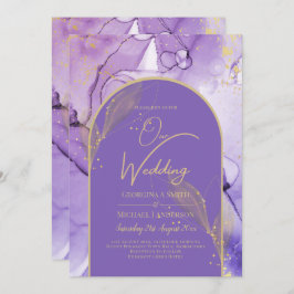 Invitación Lavanda enigmática y Boda morado dorado