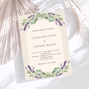 Invitación Lavanda eucalipto floral verde boda beige