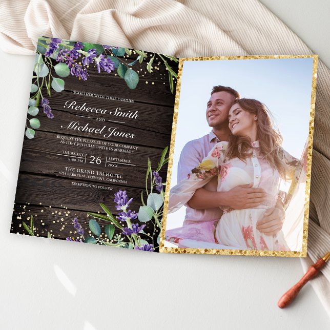 Invitación Lavanda Eucalipto Madera Rústica Código QR Boda (Subido por el creador)