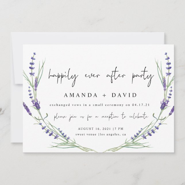 Invitación Lavanda Feliz Desde La Recepción De La Boda (Anverso)