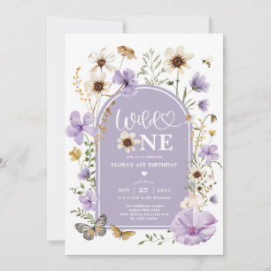 Invitación Lavanda Flor Silvestre Cumpleaños Uno Primera Niña