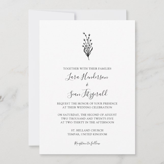Invitación Lavanda floral Blanco Minimalista moderno (Anverso)