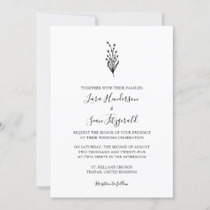 Invitación Lavanda floral Blanco Minimalista moderno