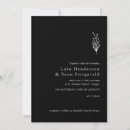 Invitación Lavanda floral Minimalista moderno negro y blanco