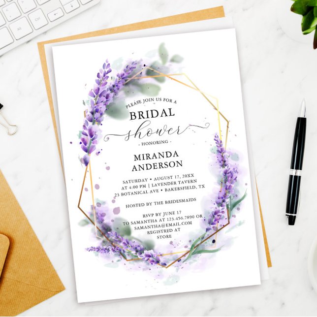 Invitación Lavanda floral moderna ducha de novia geométrica (Subido por el creador)